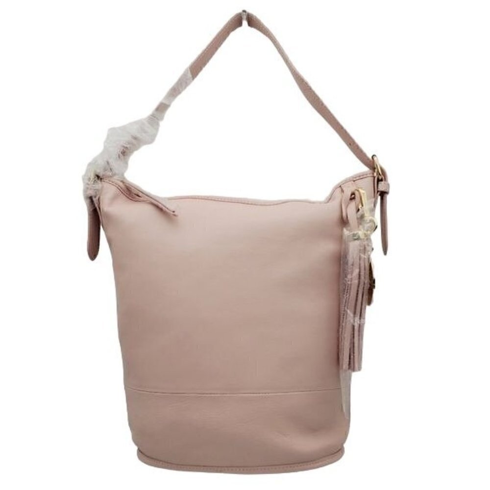 SOLD-SOLD-SOLD-Isaac Mizrahi Blush Leather Hobo Bag, Pink Leather Bucket Bag